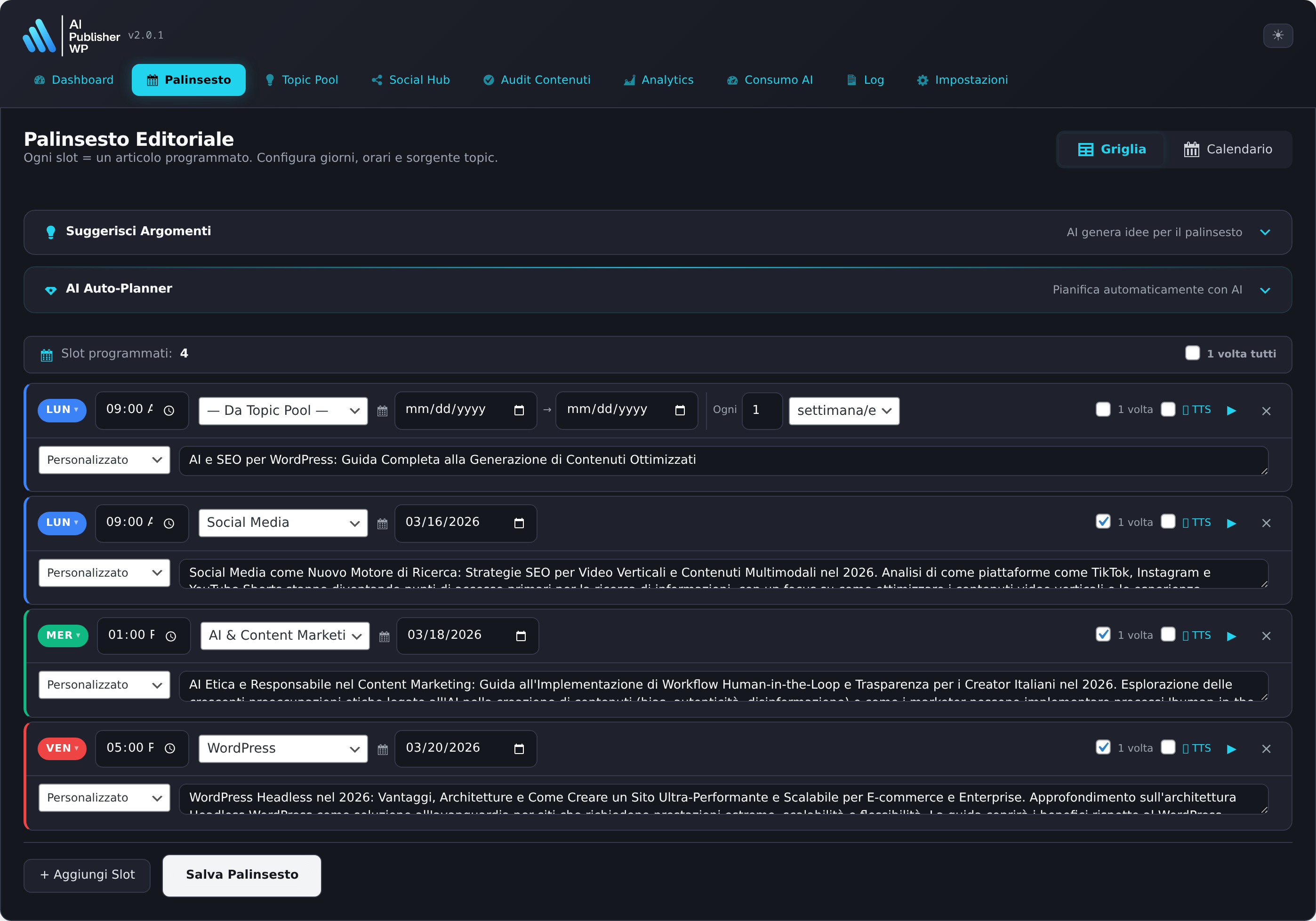 AI Publisher WP — Palinsesto Editoriale